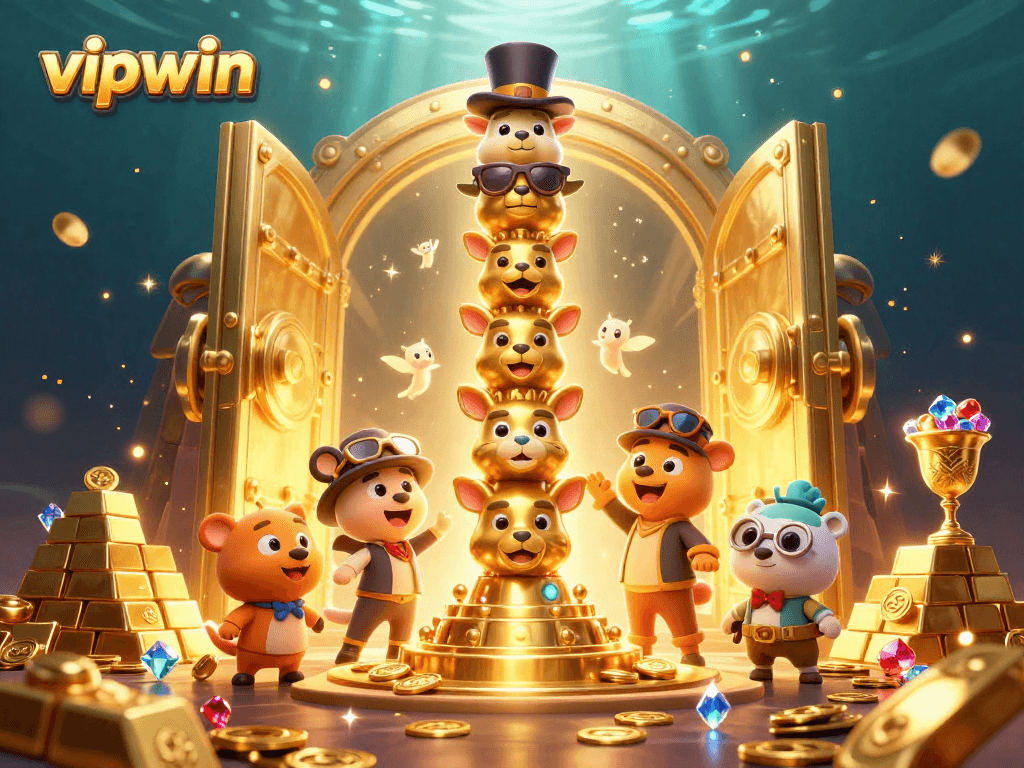 Experience excitement at vipwin with a vibrant illustration showcasing casino elements and treasures.