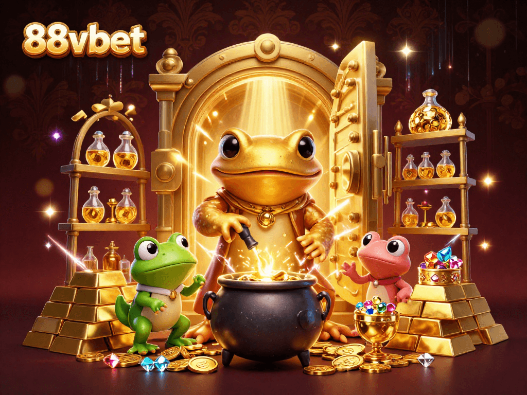 Join the action at 88vbet with this 3D scene of treasure, gold coins, and gaming excitement.