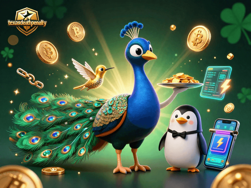 Engage with the texasdeathpenalty revolution, featuring crypto-themed casino imagery.