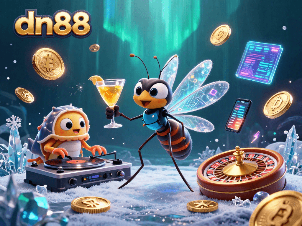 Engage with dn88's dynamic casino world featuring a lively mosquito mascot and unique tournament elements.