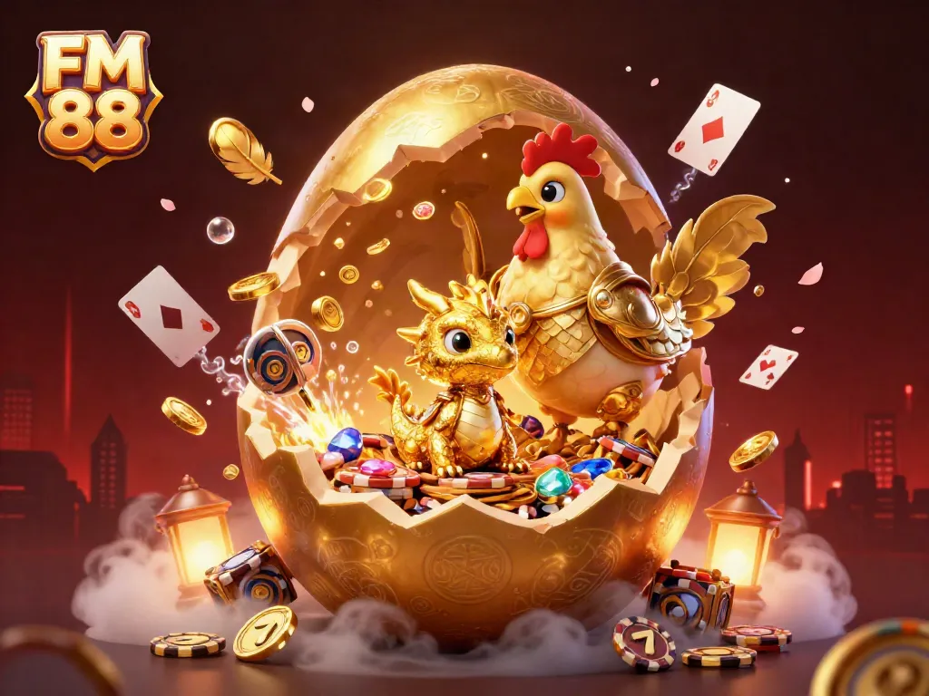 Experience big wins with FM 88 in a vibrant 3D casino world featuring golden creatures and casino elements.