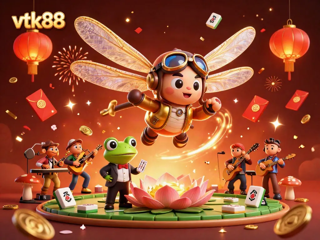 Experience the vibrant world of vtk88 casino with a 3D dragonfly pilot, frog dealer, and musical cricket ensemble!