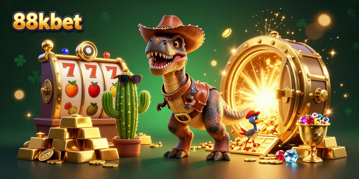 Experience thrill with 88kbet's dynamic casino adventure featuring colorful slot reels and characters.