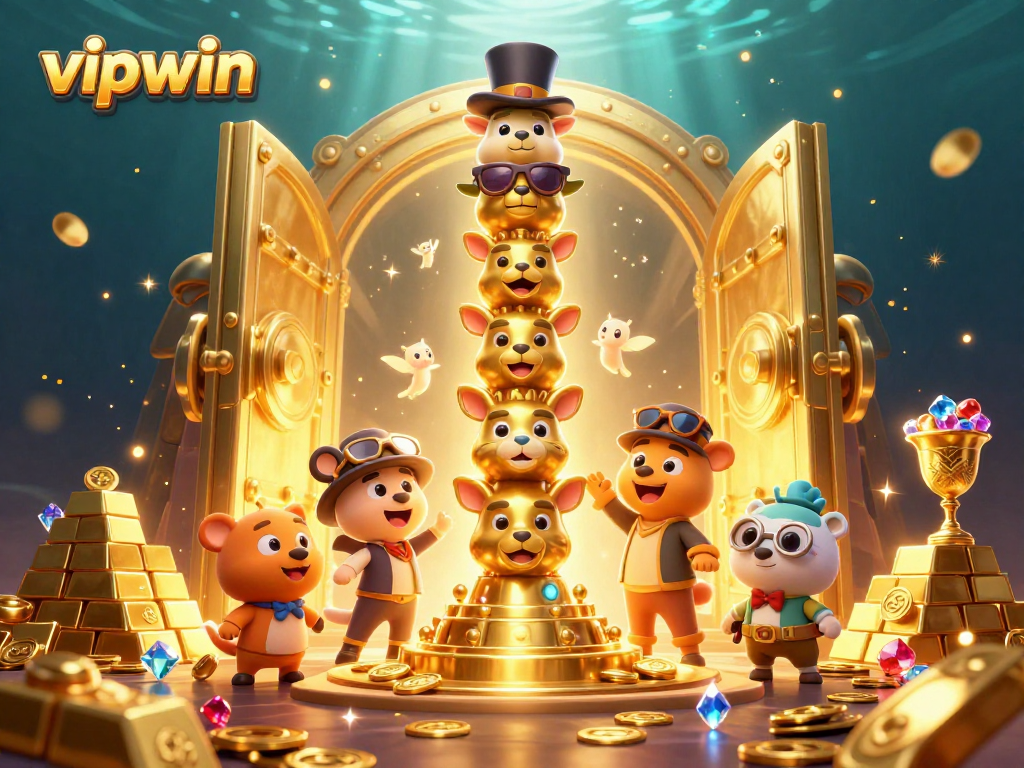 Experience excitement at vipwin with a vibrant illustration showcasing casino elements and treasures.