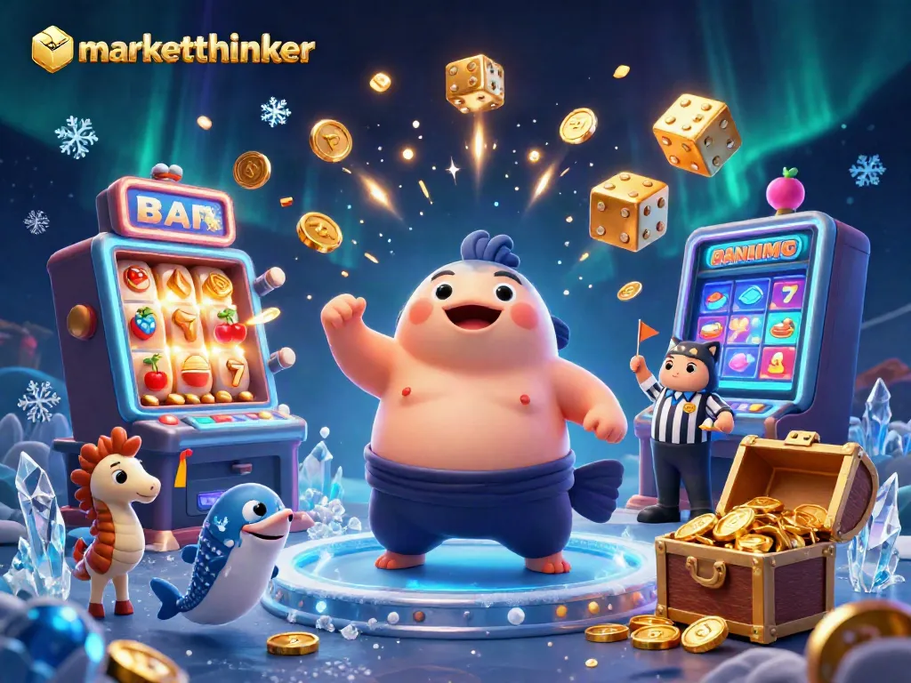 marketthinker showcases a vibrant underwater casino scene with a fugu character and dynamic slot elements.