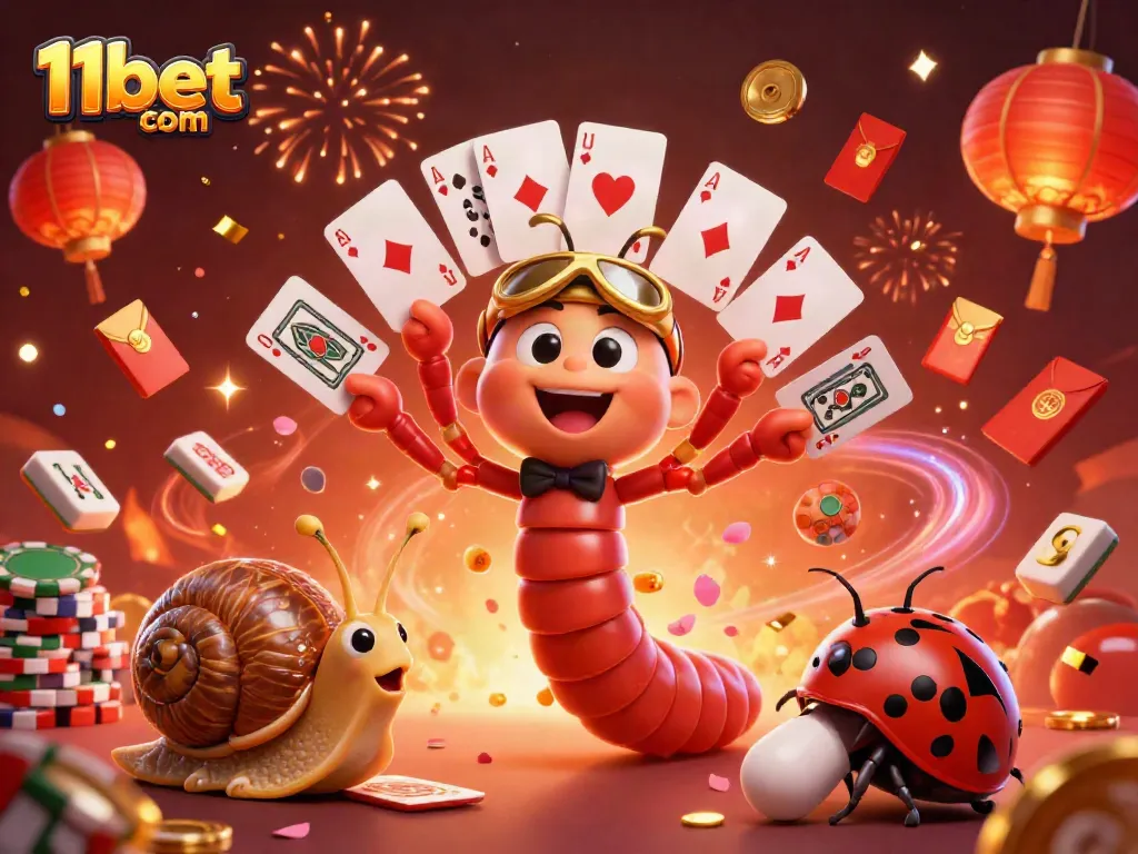 Engage with the vibrant world of 11bet com, featuring a lively casino scene with animated characters and game elements.