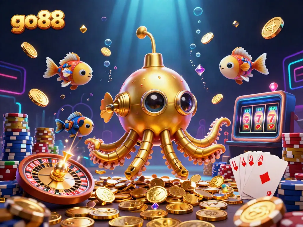 Experience the thrill of go88's vibrant 3D casino underwater adventure with golden treasures and lively characters.