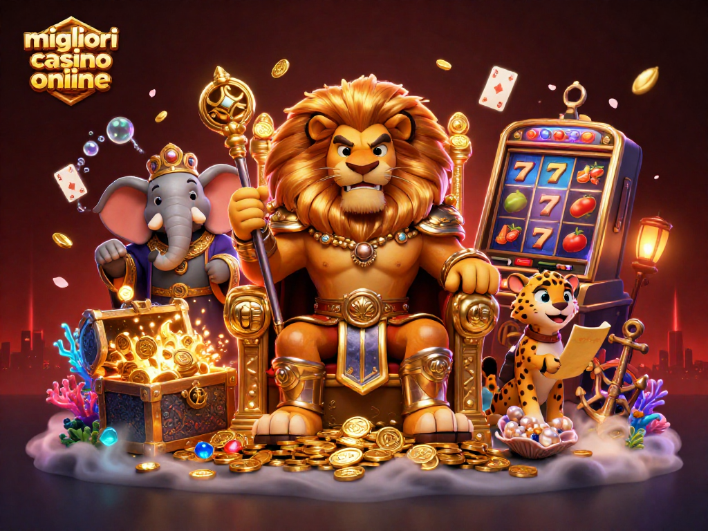 I migliori casino online offrono giochi emozionanti come slot machine, con un leone re in trono tra tesori