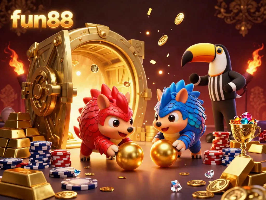 Experience fun88 excitement with pangolins rolling in golden balls at the vibrant casino.
