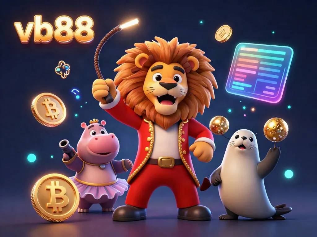 Engage in thrilling gameplay with vb88, colorful cartoon characters and crypto elements in a dynamic casino setting.