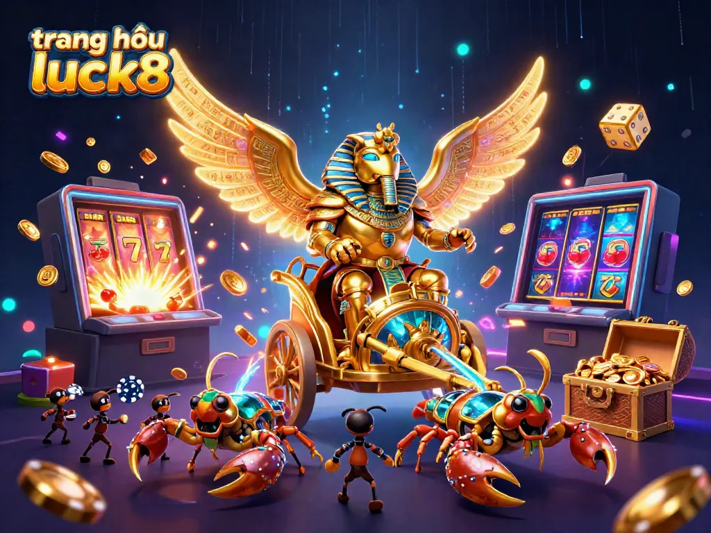 Experience the thrill at trang chủ luck8 with a vibrant casino scene showcasing a golden scarab and exciting game elements.