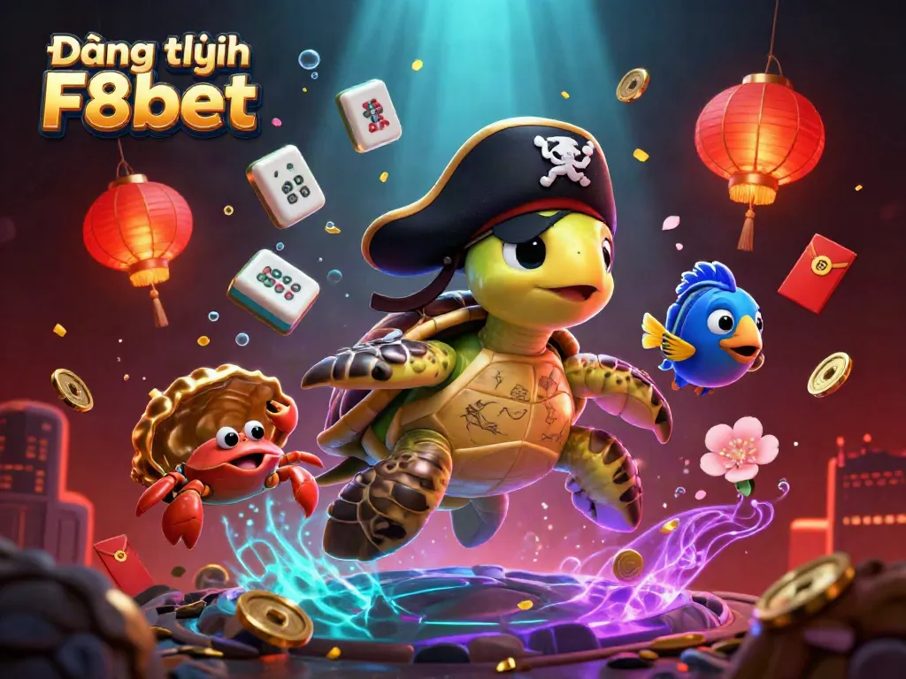 Experience engaging gaming adventures with Đăng ký F8bet, featuring vibrant casino-themed icons and characters.