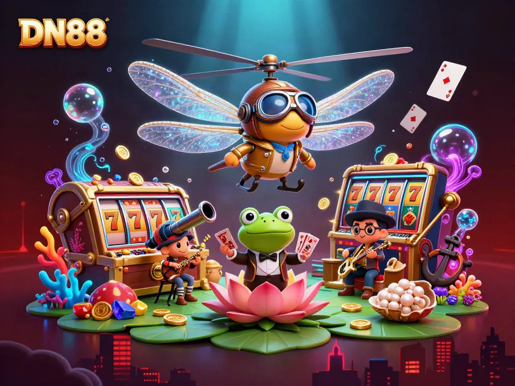 Experience the excitement at DN88 casino with a dragonfly pilot, frog croupier, and jazz musicians!