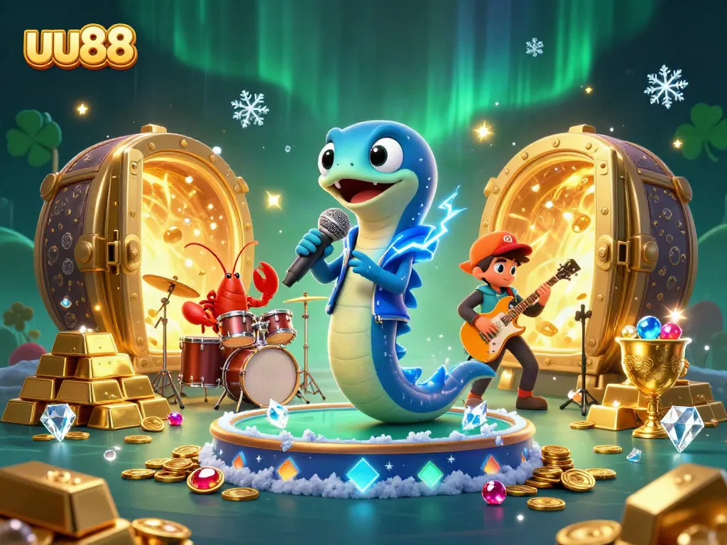 Experience the vibrant underwater casino scene with uu88, featuring dynamic characters and treasure.