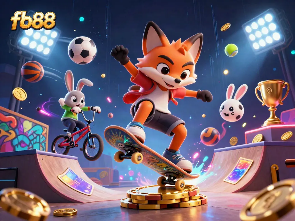 Experience thrilling sports betting dynamics with fb88's vibrant, action-packed 3D casino illustration.