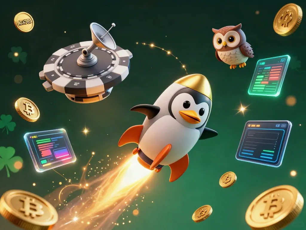 Experience ALo789 with a vivid 3D digital illustration showcasing a golden penguin navigating a casino space scene.