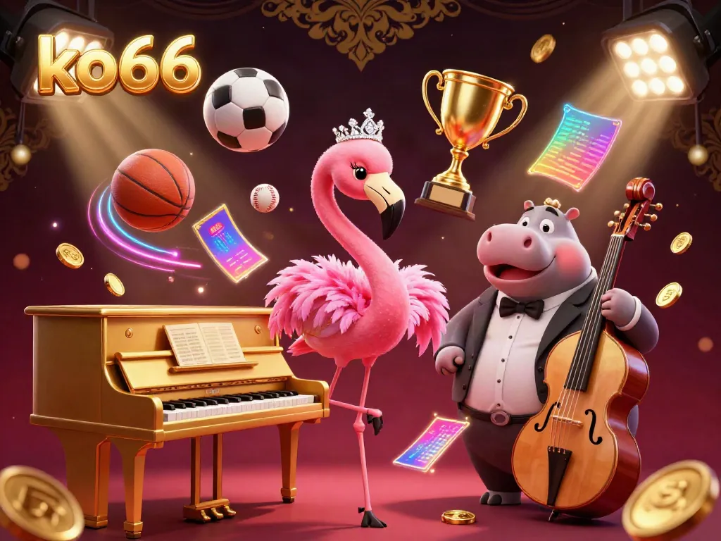 Engage with thrilling casino adventures at ko66, featuring a flamingo singer and hippo bassist in a vibrant setting.