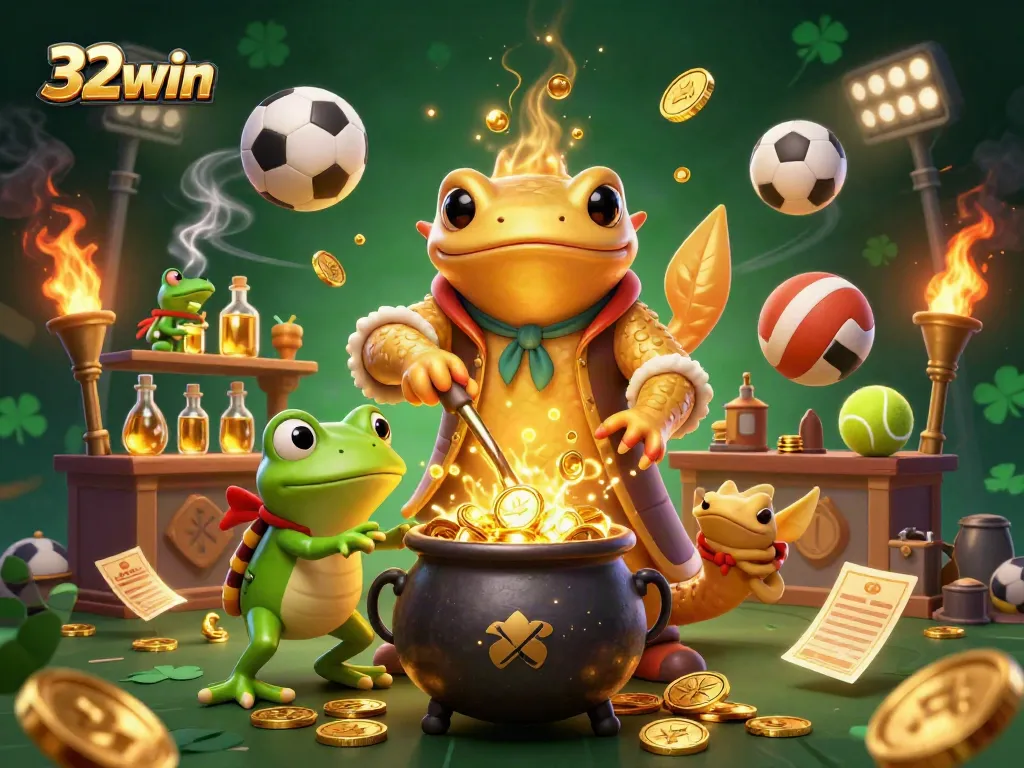 Experience thrilling gaming action with 32win's golden alchemist and vibrant betting elements.