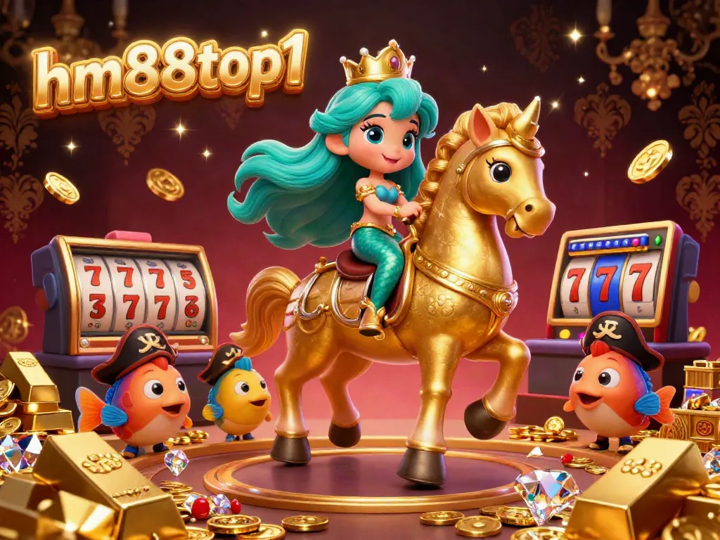 Experience the excitement of gaming at hm88top1 with a vibrant underwater casino scene featuring a mermaid princess and treasures.