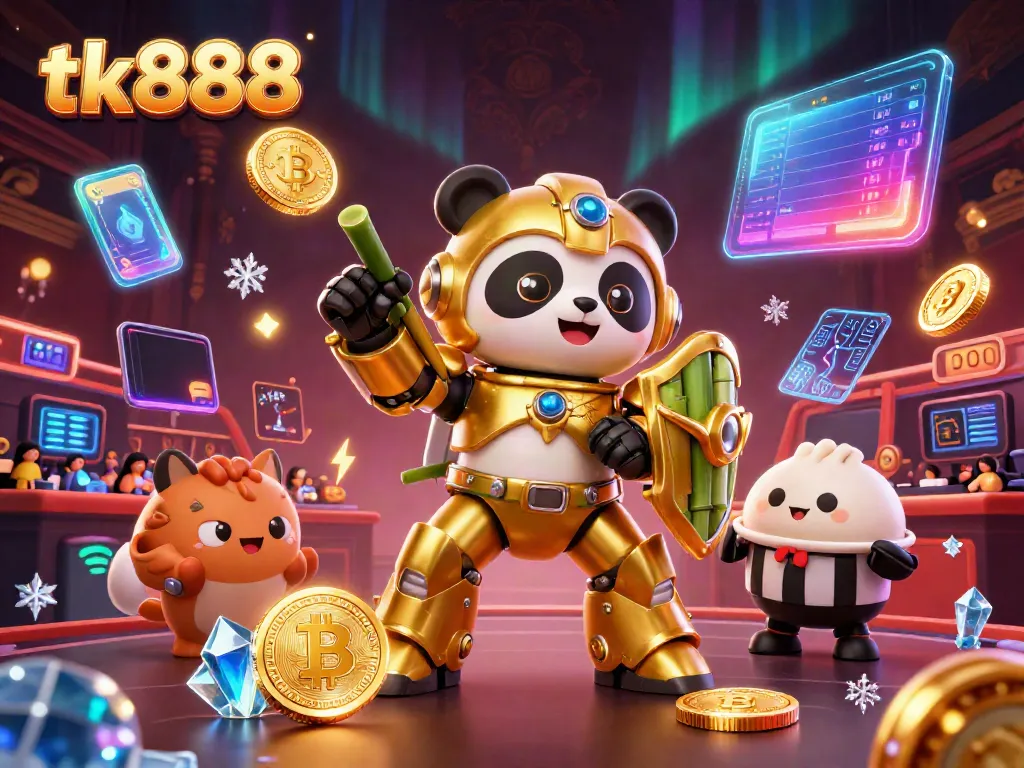 Engaging tk888 casino scene featuring a mech-suit panda and vibrant betting elements, full of excitement.