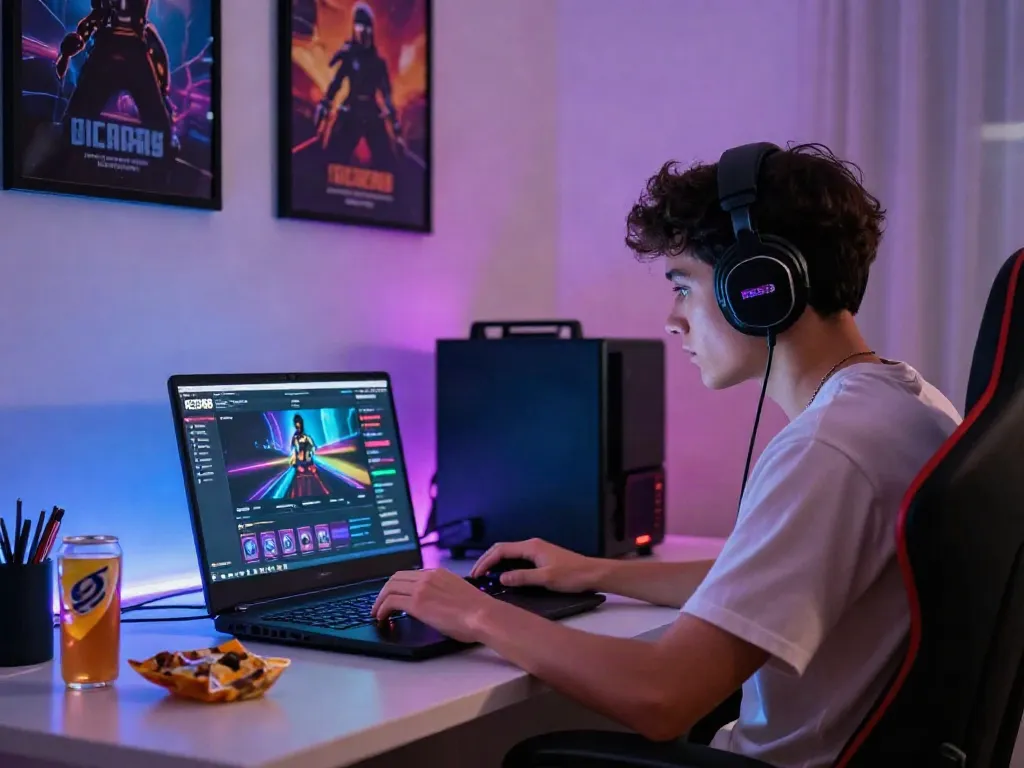 Engaged gamer using the RED88 platform in a stylish home office setup.