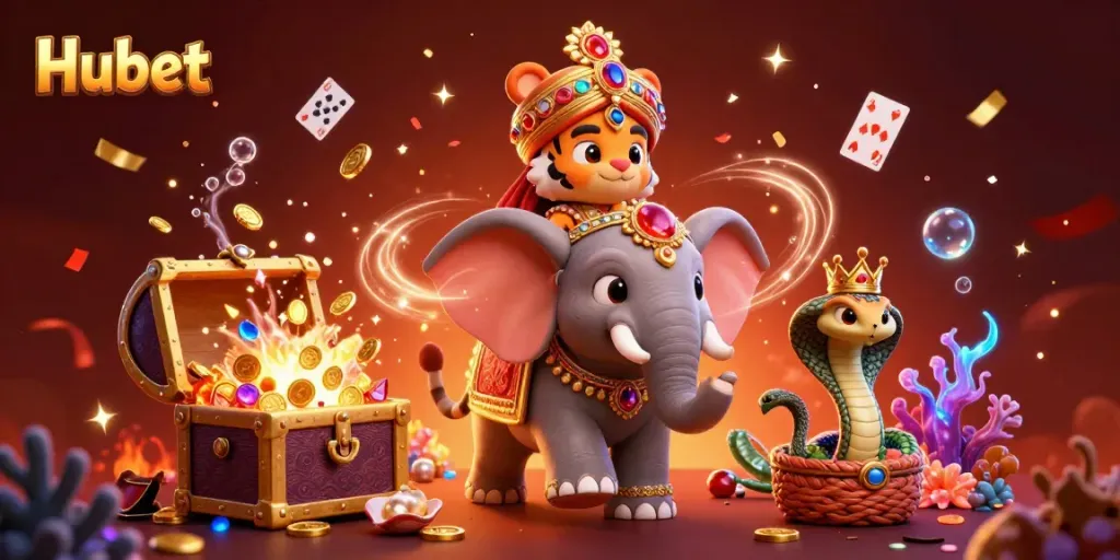 Experience the vibrant Hubet gaming atmosphere with a richly illustrated maharaja and casino elements.