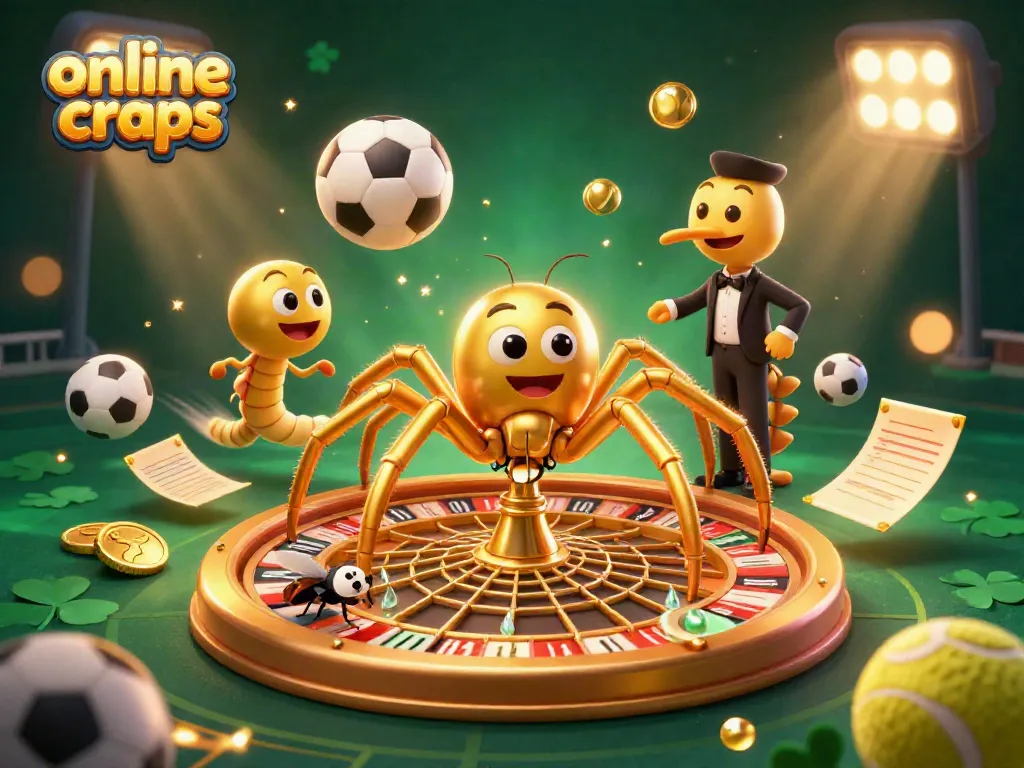 Experience online craps excitement with a golden spider and fly at a roulette-like web.