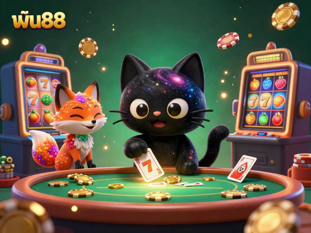 Engage in thrilling gameplay at ฟัน88 with vibrant 3D casino elements showcasing a cosmic theme featuring unique characters.