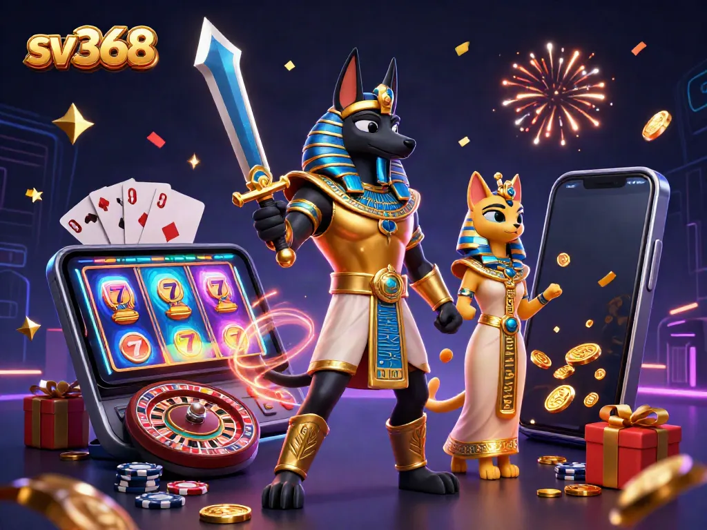 Engage with sv368's thrilling slot games with Egyptian-themed characters and dynamic casino elements.