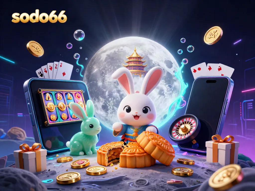 Experience the thrill of sodo66 with a whimsical moon rabbit scene, showcasing vibrant casino games and excitement.
