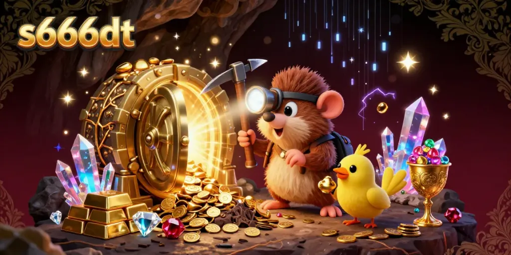 s666dt offers an immersive gaming experience with a treasure hunter theme featuring gold and gems.
