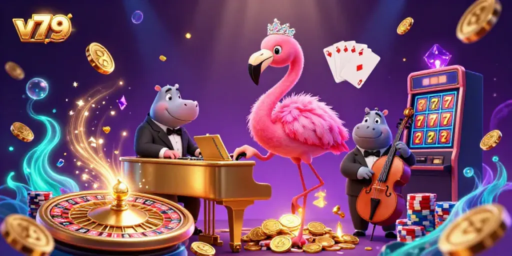 Experience the vibrant world of v79 as fortune flows with golden coins and gaming excitement.