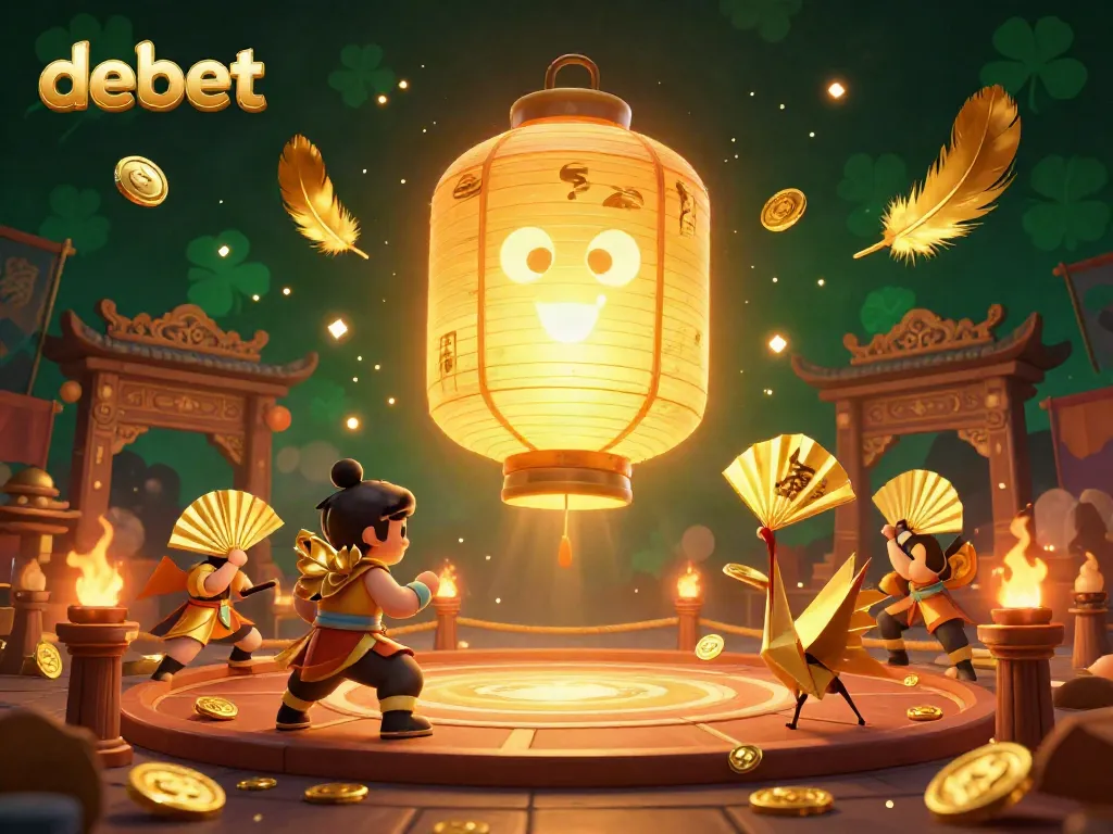 Engage with debet's vibrant online casino experience featuring a glowing lantern spirit and dynamic game elements.