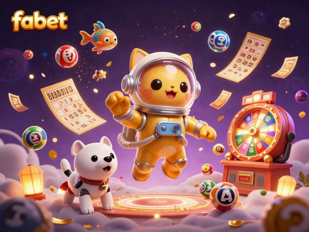 Engage in thrilling games with fabet as a golden astronaut cat and robot dog explore a vibrant space casino!