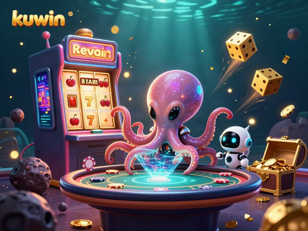 Experience fun and excitement at kuwin with a lively alien octopus dealing poker in a cosmic casino.