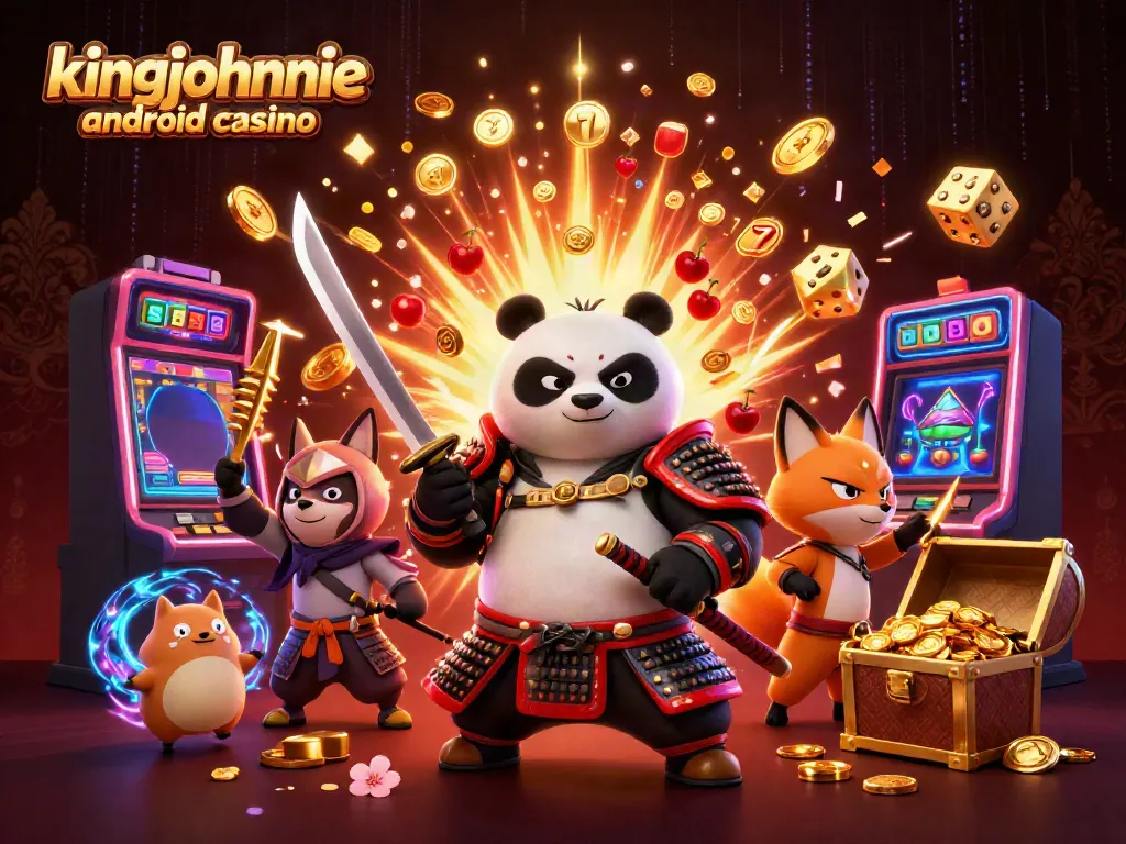 Experience the excitement of kingjohnnie android casino with dynamic 3D characters and vibrant gaming symbols.